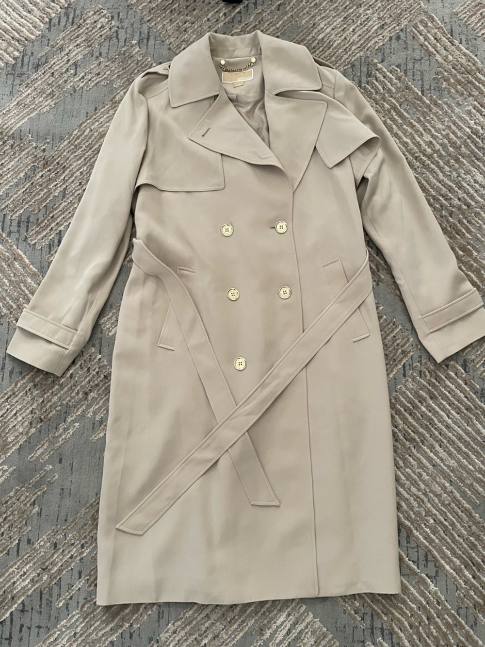 Michael Kors Light Beige Double-Breasted Trench Coat with Belt